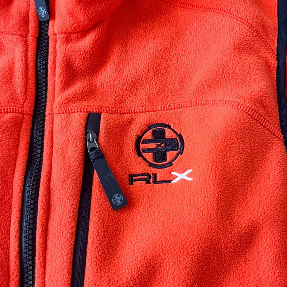 RLX Ralph Lauren Mens Sz Medium Fleece Full-Zip Vest Neon Orange Black - Picture 2 of 13